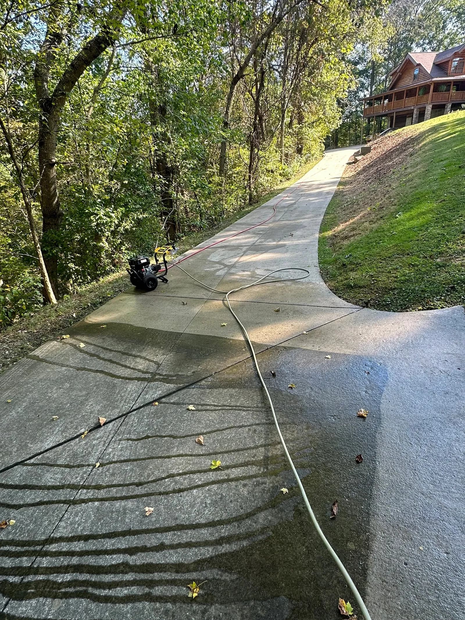 Long concrete driveway mid-wash
