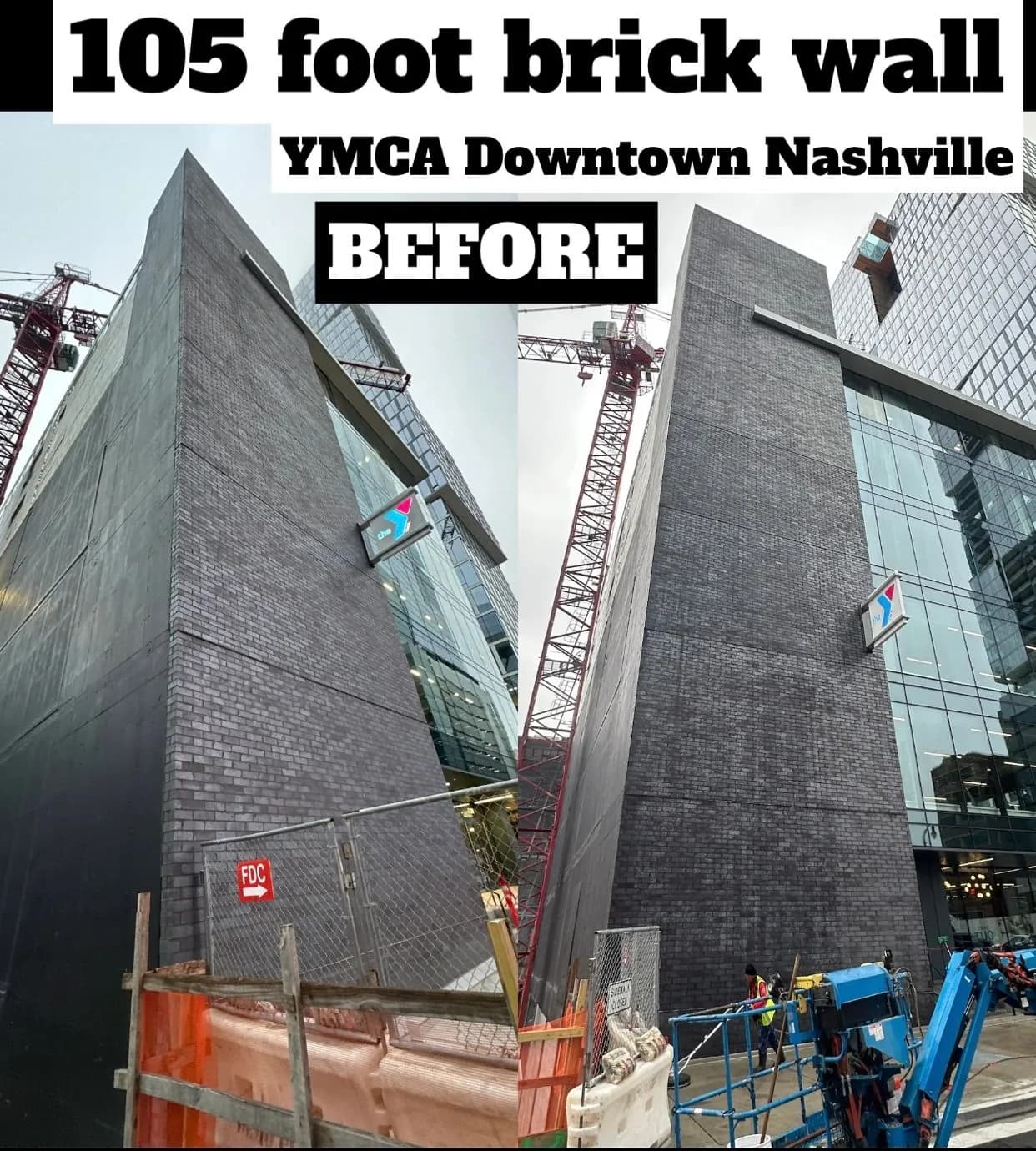 105 foot brick wall at the downtown Nashville YMCA