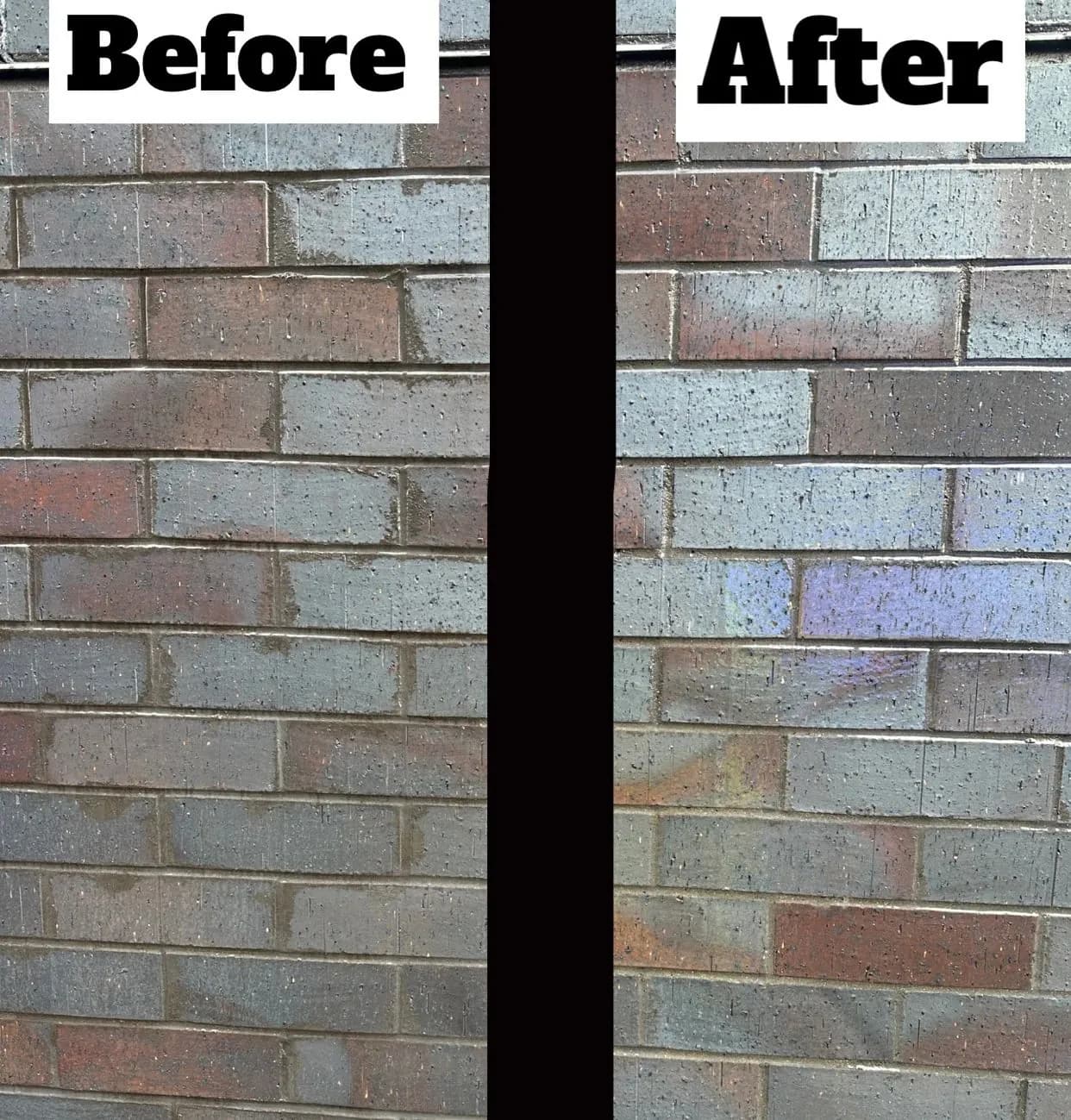 Close comparison of brick before and after acid scrubbing